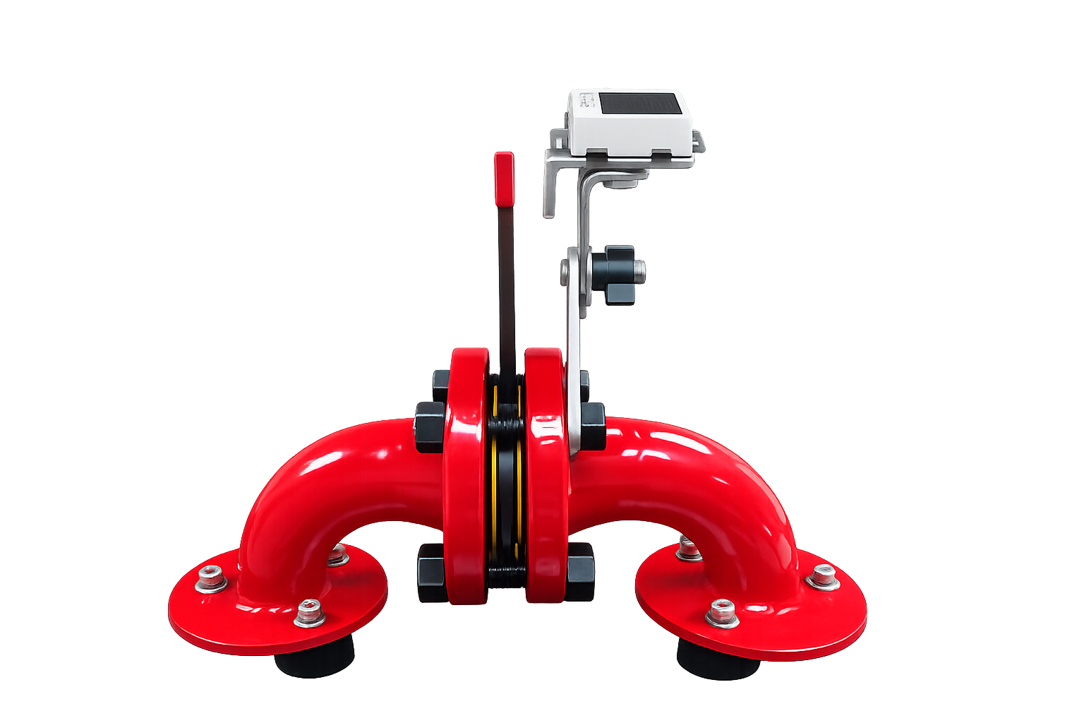 Solar LTE sensor mounted on a bracket at a high-pressure pipe joint isolation blind