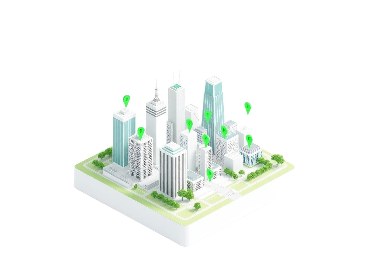 Smart city with IoT sensors connected across buildings