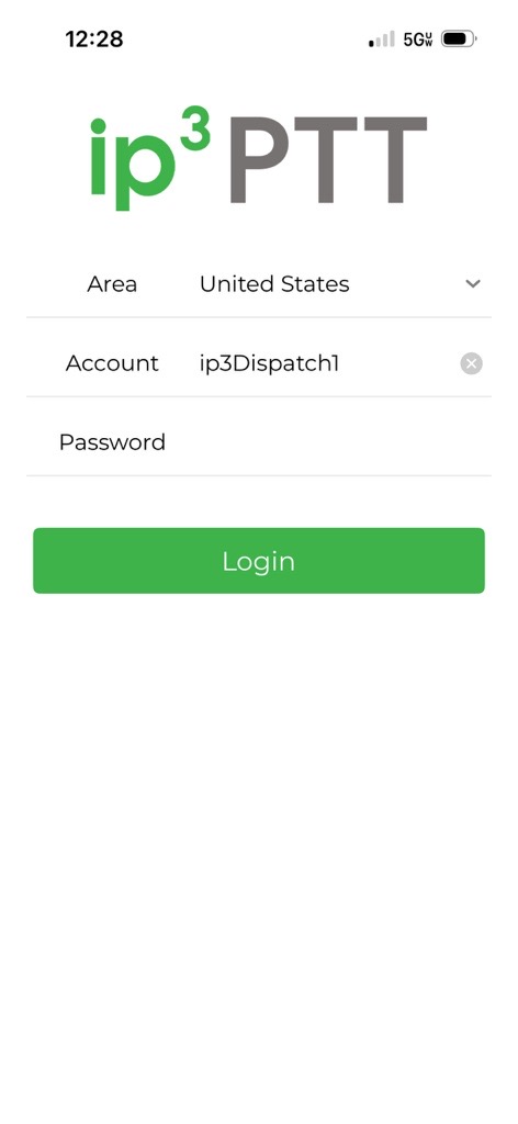 ip³PTT mobile app screen 1